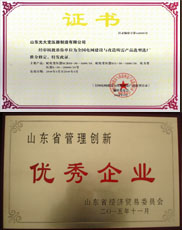 锡林郭勒变压器厂家优秀管理企业证书